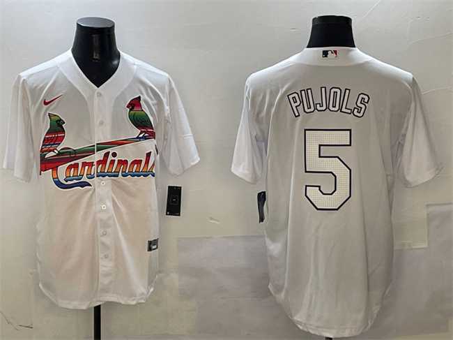 Mens St. Louis Cardinals #5 Albert Pujols White Cool Base Stitched Jersey